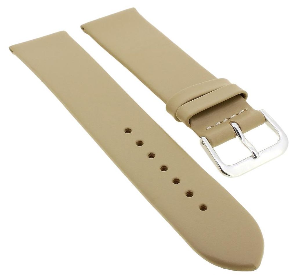 Minott Uhrenarmband Ersatzband glatt aus Leder in beige 33126, Stegbreite:20mm, Schließe:Silbern
