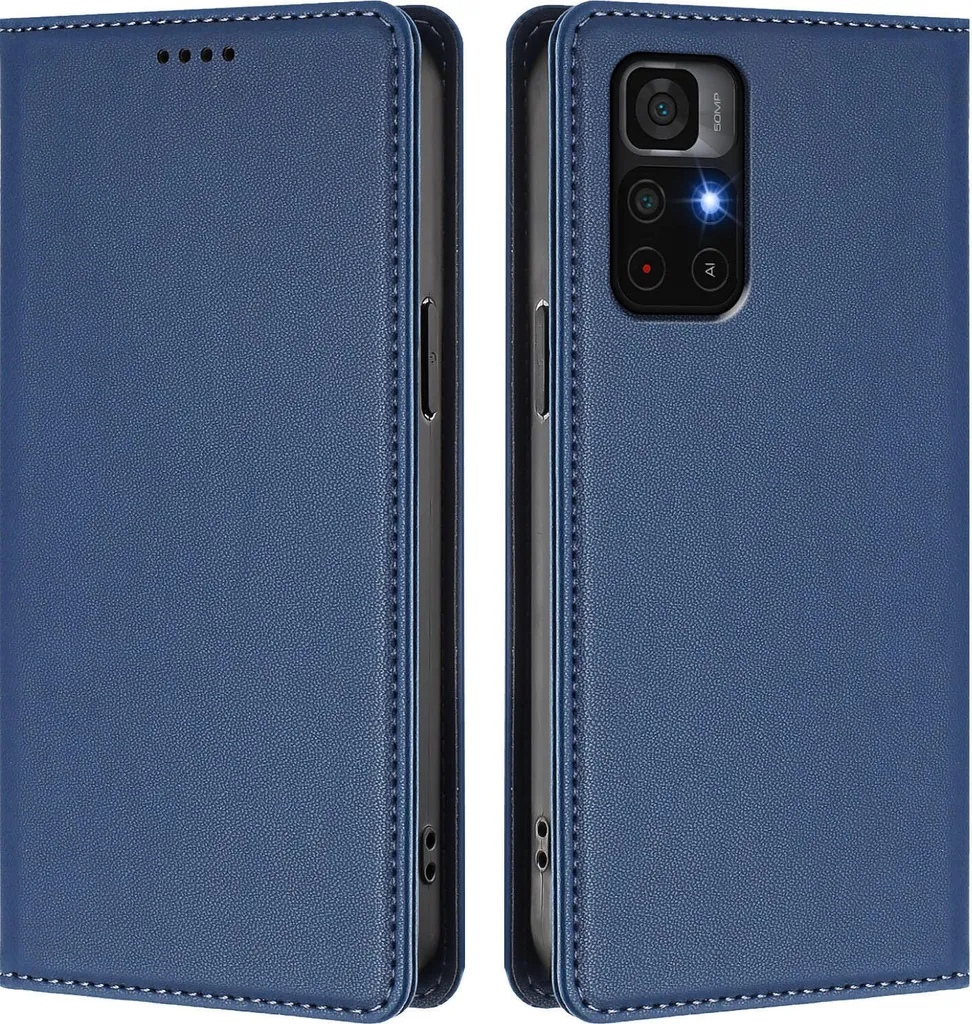 Custodia Elegante in Pelle Blu Scuro per Xiaomi Poco M4 Pro 5G - 1