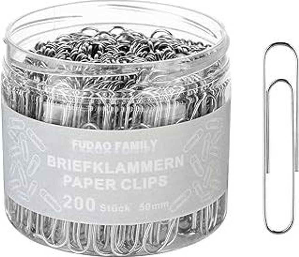 FUDAO FAMILY 200 Stück Büroklammern Groß Briefklammern 50mm Aktenklammern Büro Klammer silberfarben
