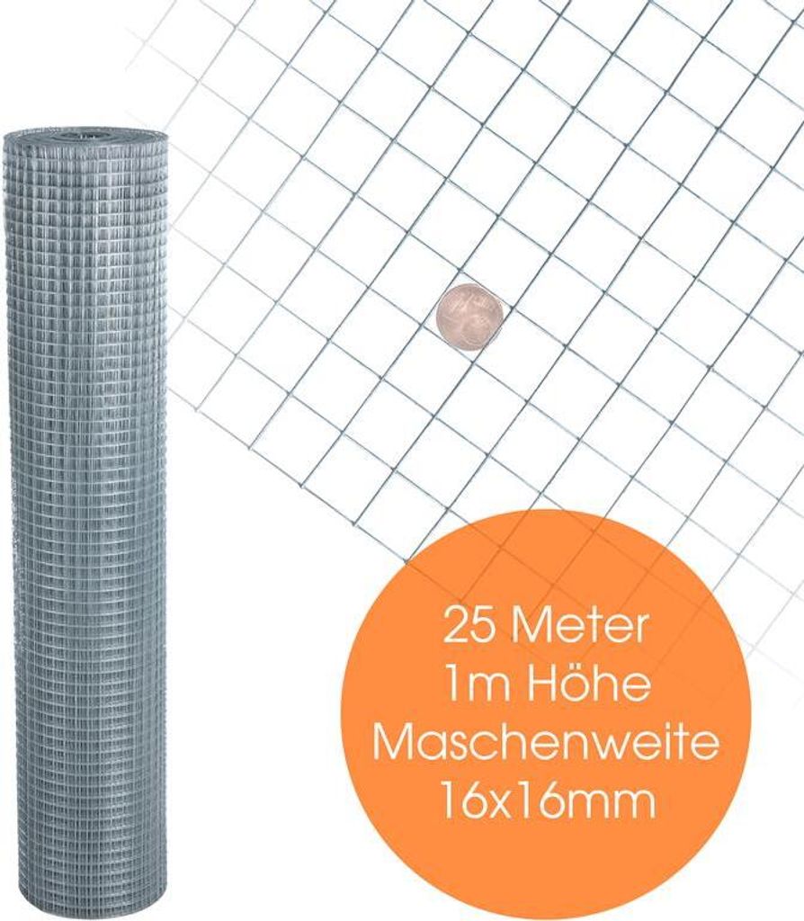 Volierendraht 4-Eck Maschendraht 1,0 x 25m 16x16 mm Produktbild 