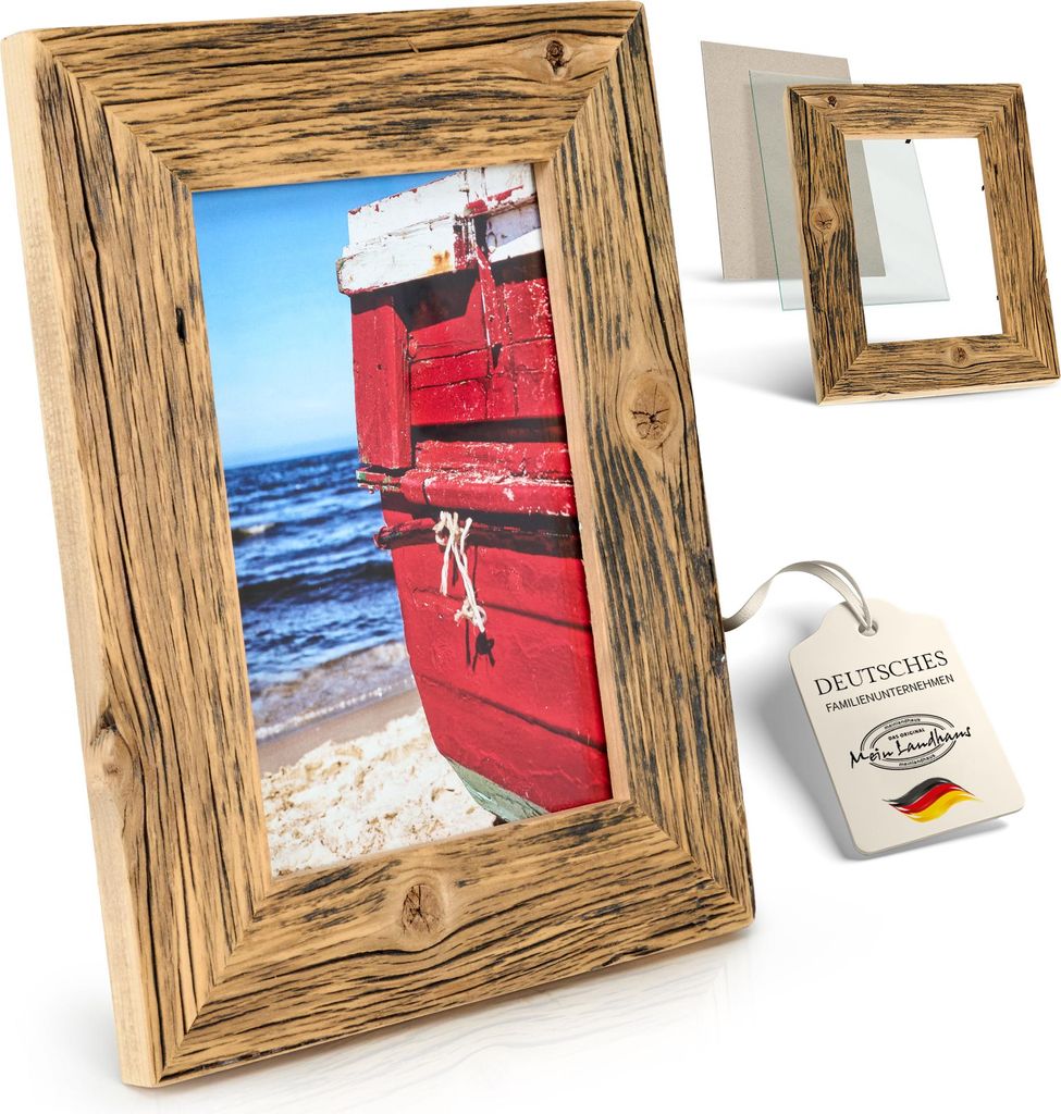 Rustikaler Bilderrahmen 24x30 cm Dunkelbraun aus recyceltem Alt-Holz Vintage Design