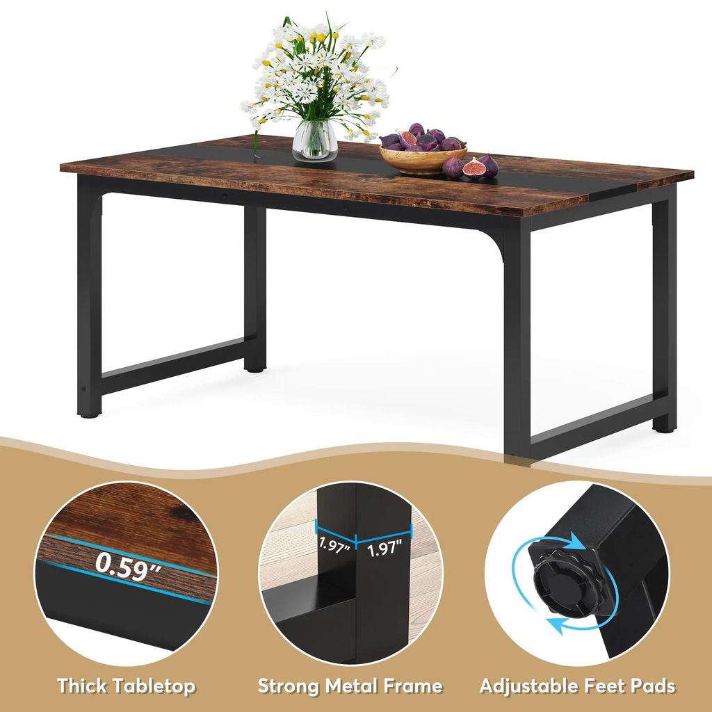 Esstisch - Rechteckiger Küchentisch - 160 x 80 x 75 cm - Für 4–6 Personen - Metallgestell - Spanplatte - Industrie-Design - Rustikbraun