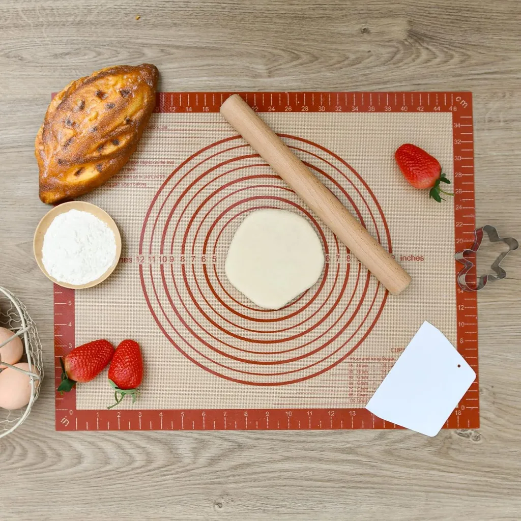 Set Mattarello E Tappetino Per Pasticceria In Silicone - 33,5cm Impastatoio - Antiaderente Per Pizza, Pane E Biscotti - 2