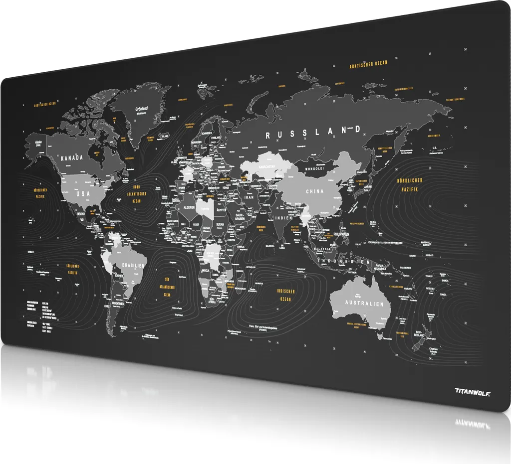 Titanwolf Tapis de Souris Gaming XXXL 1600x800mm avec Carte du Monde