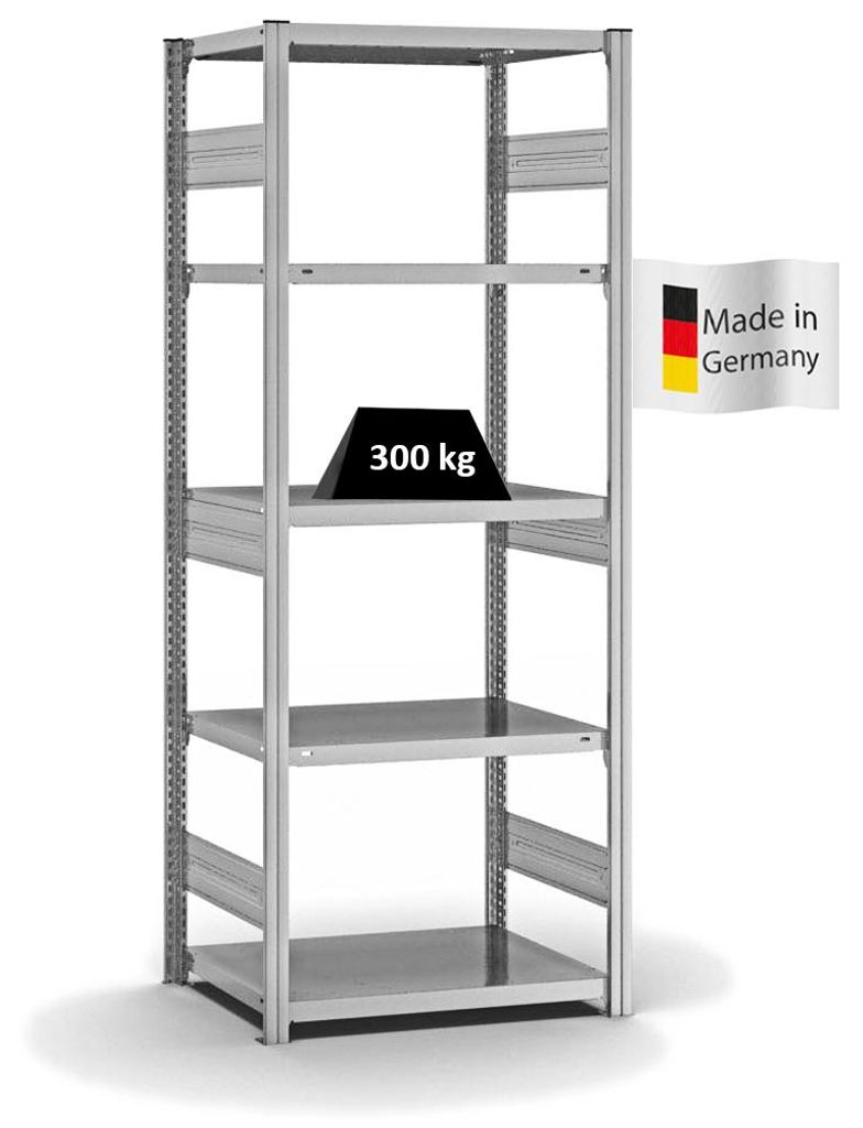 PROREGAL Fachbodenregal Stecksystem MAGNUS Germany | HxBxT 200x75x50cm | 5 Ebenen | Fachlast 330 kg | Beidseitig nutzbar | Verzinkt