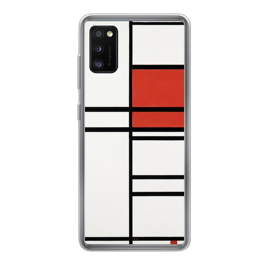 MuchoWow Handyhülle Schutzhülle Hülle für Samsung Galaxy A41 Komposition mit Rot und Weiß - Piet Mondrian Silikon Softcase Handy Hülle - Mo...