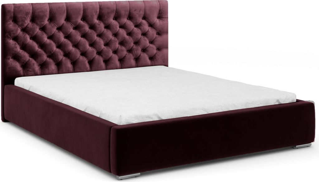 FEDVE Polsterbett Doppelbett Pilton Bett Bettkästen 180x200cm Burgund (Magic Velvet 2202)