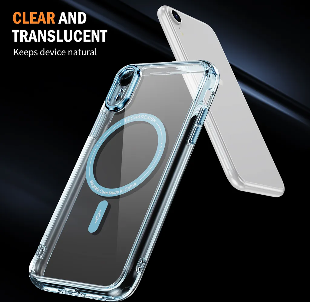 Custodia BESINPO Magnetica Per IPhone XR Con Vetro Temperato, Compatibile MagSafe, Antiurto Militare, Retro Trasparente, Nera