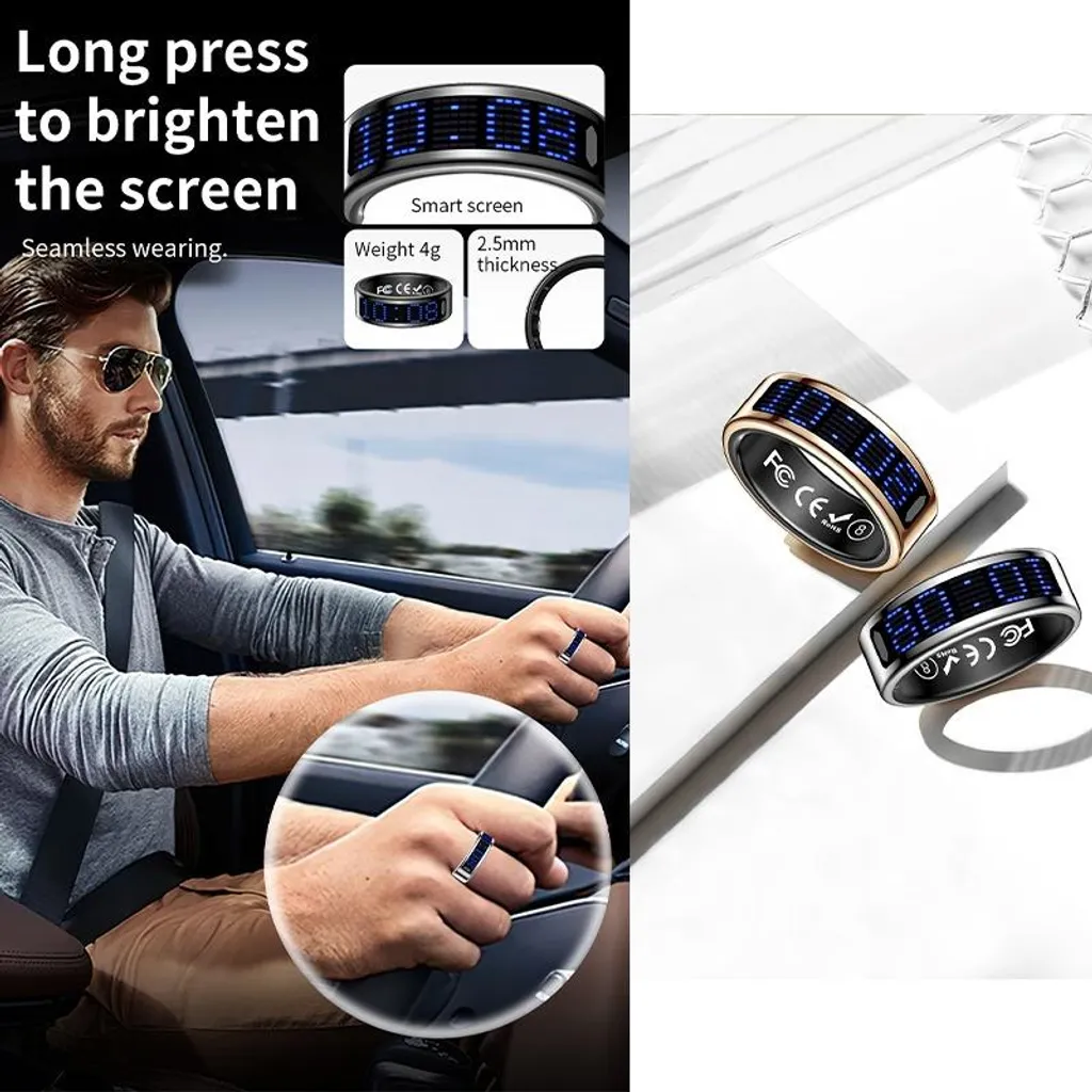 INF Smart Ring con Display: Controllo Touch, Fitness Tracking e Telecomando D'argento 9 - 10