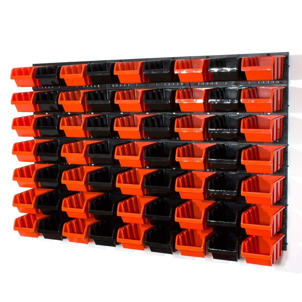 61 Stapelboxen mit Wandregal 120 x 80 cm | lager wandplatten lagerregal