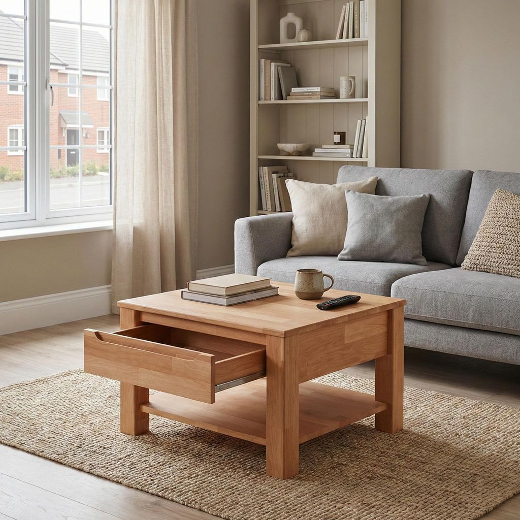 Couchtisch Kernbuche Massivholz 70x70 cm mit Schublade