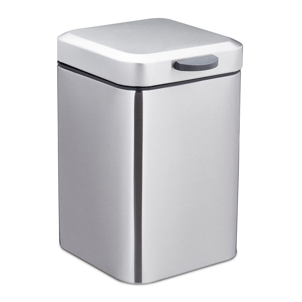 Relaxdays Kosmetikeimer Wandmontage, 3 Liter, Badabfalleimer eckig, mit Absenkautomatik, HBT: 24,5 x 16 x 23 cm, silber