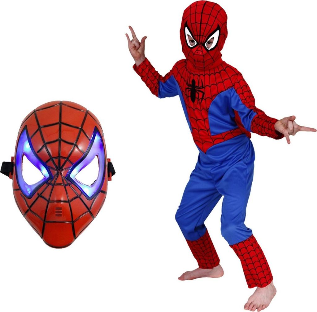 Klasyczny strój Spidermana z maską LED, 3-5 lat, 100-110 cm Zdjęcie produktu 