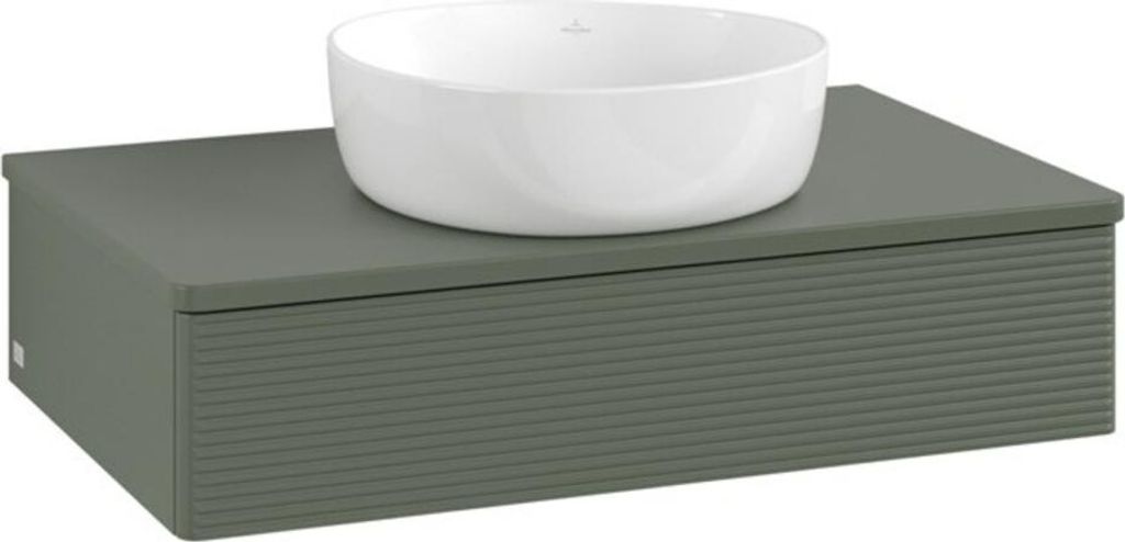 V&B Waschtischunterschrank mit Frontstruktur -Beleuchtung Antao 80x19x50cm, WBP Lac, lea gre. m Lac