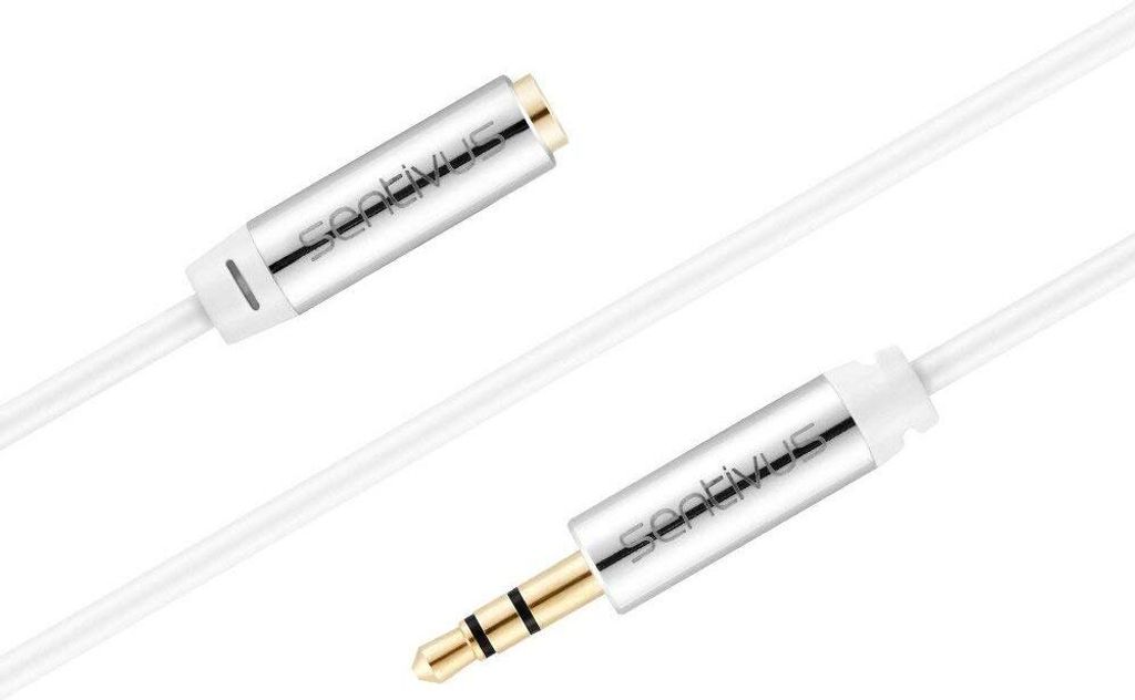 Sentivus Premium Audio Klinken-Verlängerungskabel - 0,50m - weiß - 3.5mm Stecker zu 3.5mm Buchse - vergoldet - AUX-Anschluss für Auto, MP3-Playe...