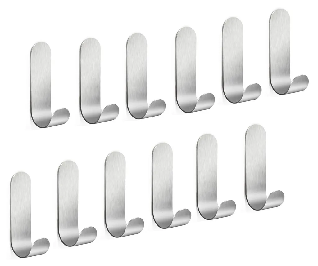 Patères Adhésives pour Cuisine et Bureau, Rangement Mural Argent Inox