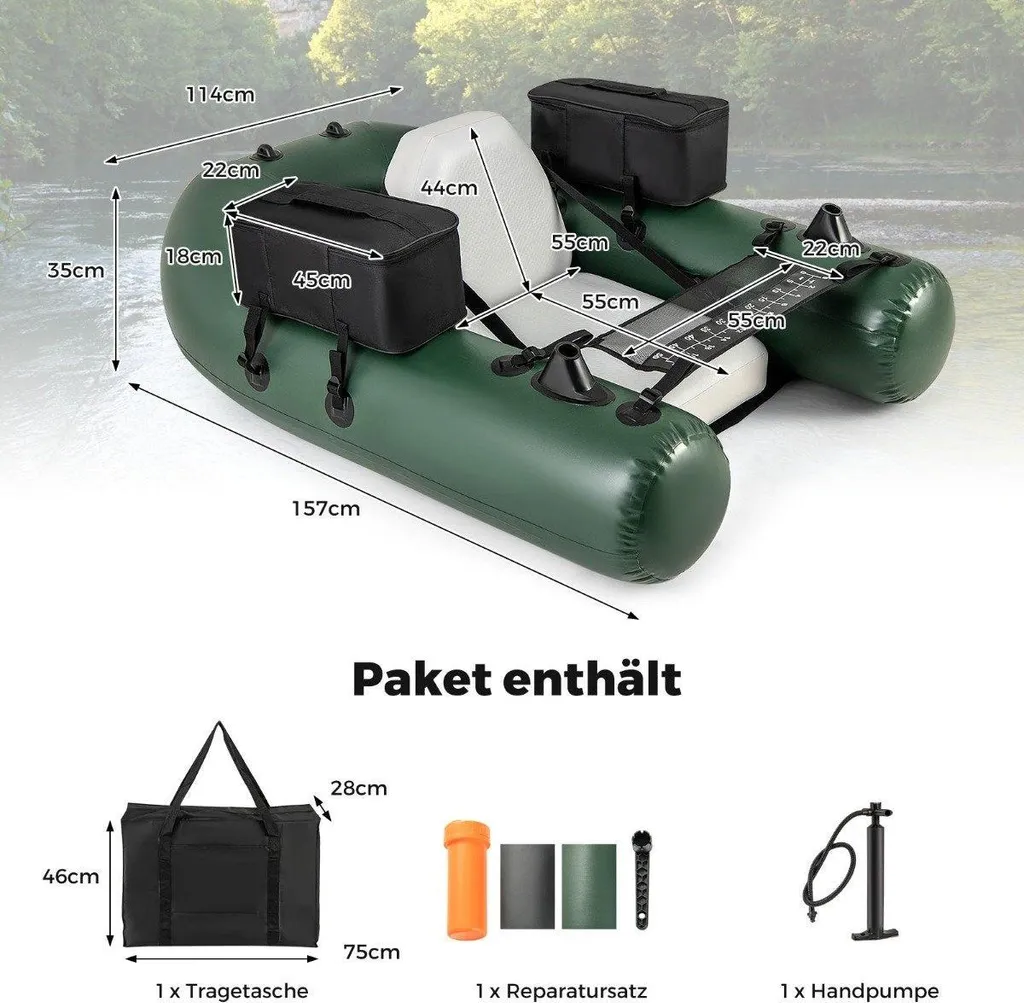Bateau de pêche avec dossier gonflable, modèle compact 157x114 cm