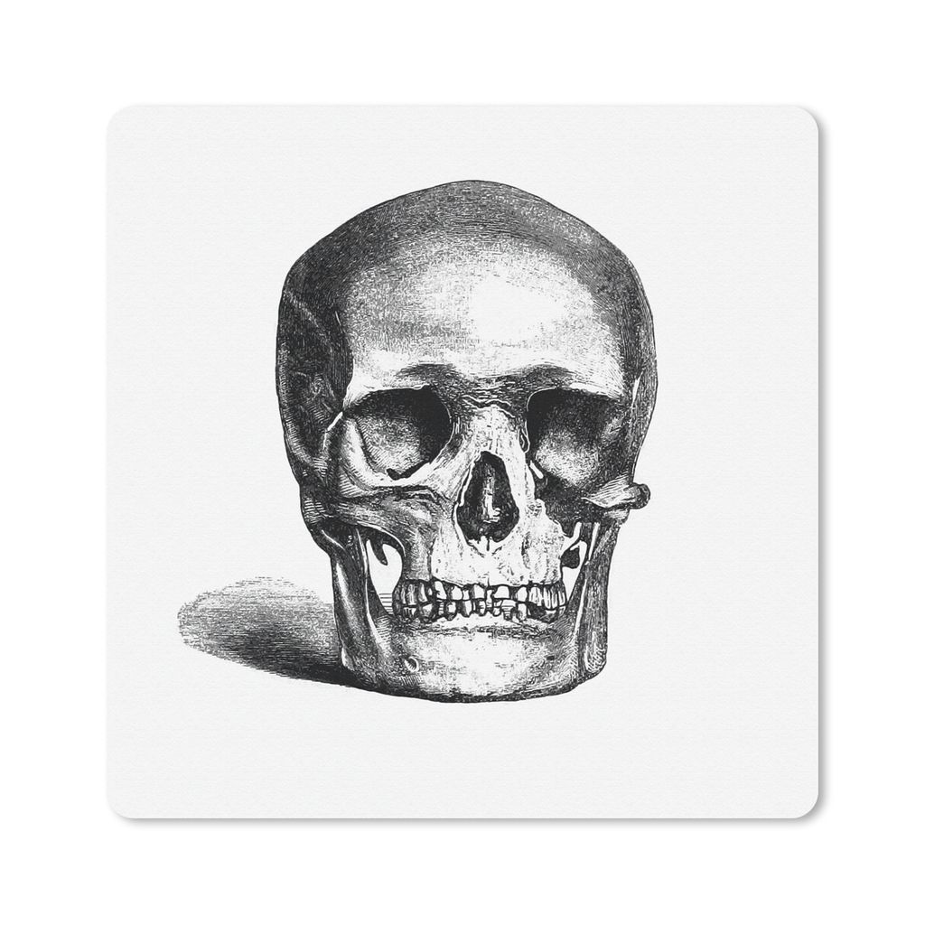 MuchoWow Mauspad Mousepad Vintage - Totenkopf - Schwarz - Weiß 20x20 cm - Mousepads - Maus Mat - Pad - Mausunterlage - Desk Mat - Bureauartikeln