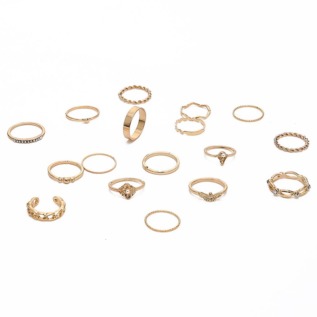 17 Stücke Strass Faux Perlen Dekor Knuckle Ringe Frauen Vintage Glänzende Finger Ringe Schmuck Zubehör