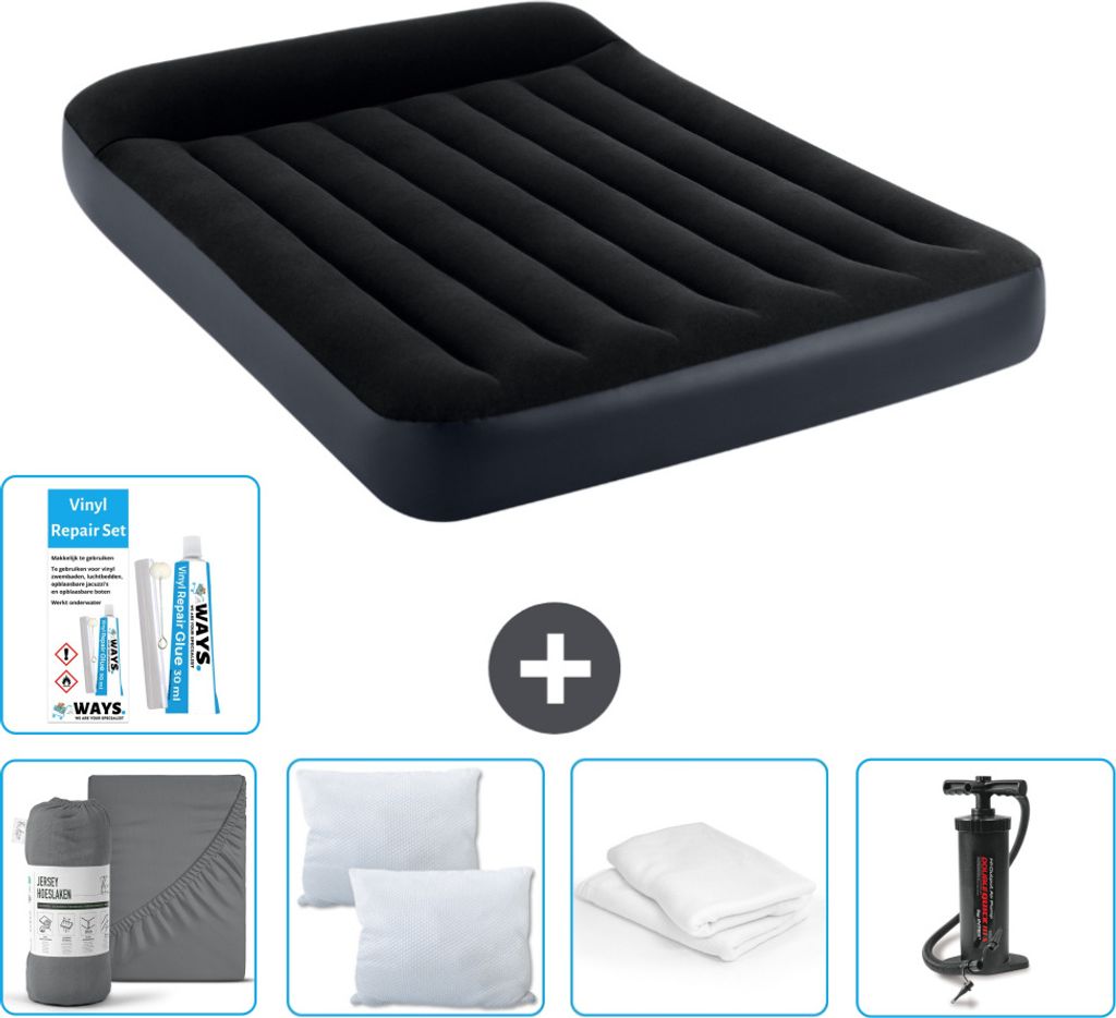 Intex Airbed – Doppelbett – 137 x 191 x 25 cm – Dunkelblau – Im Lieferumfang enthalten Spannbettuch - Küssen - Pumpe - Reperaturset en Kis...