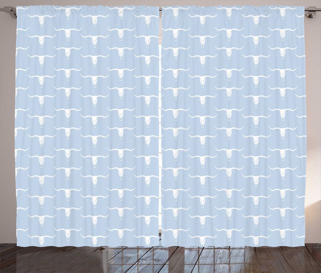 ABAKUHAUS Longhorn Rustikaler Gardine, Plus und Bull-Schädel, Schlafzimmer Kräuselband Vorhang mit Schlaufen und Haken, 280 x 175 cm, Purpleblue ...