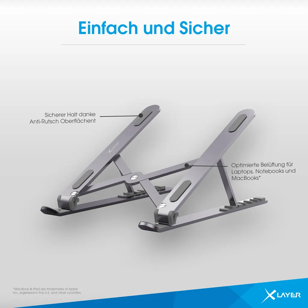 Support de Bureau Pliable Xlayer pour PC Portable - Idéal Télétravail Gris