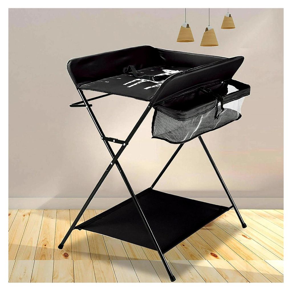 Klappbare Wickelkommode höhenverstellbar Klappwickeltisch mit/ohne Rollen, Mobile Wickeltisch mit Wickelauflage, Sicherheitsgurt und Ablagefächer...