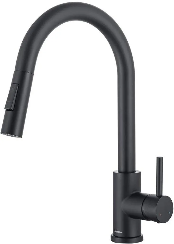 Mitigeur évier cuisine noir mat à haute pression avec bec rotatif 360°