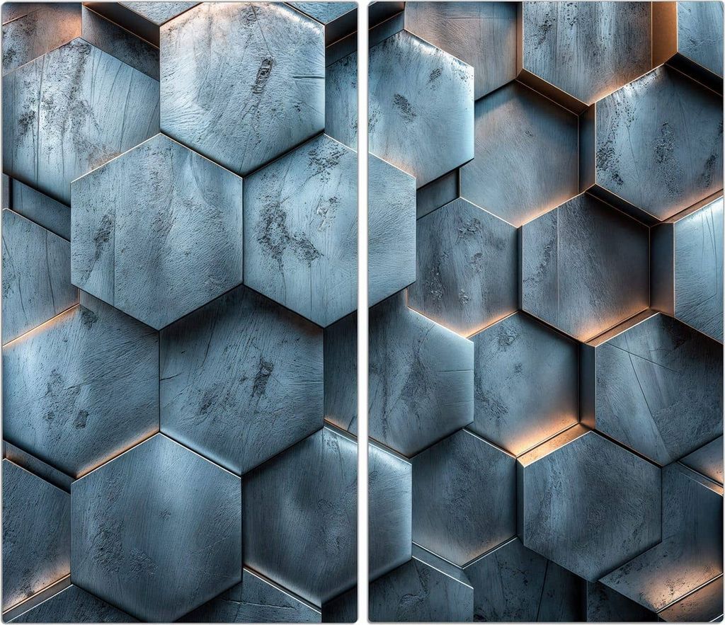 Spritzschutz Herdabdeckplatte Schneidebrett aus Glas Hexagon Struktur 2-Teilig (60x52cm)