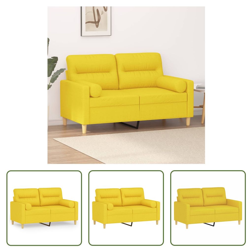 The Living Store 2-Sitzer-Sofa mit Zierkissen Hellgelb 120 cm Stoff