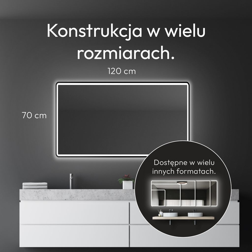 Lustro łazienkowe LED TALOS black Moon 120x70 cm - lustro Zdjęcie produktu 