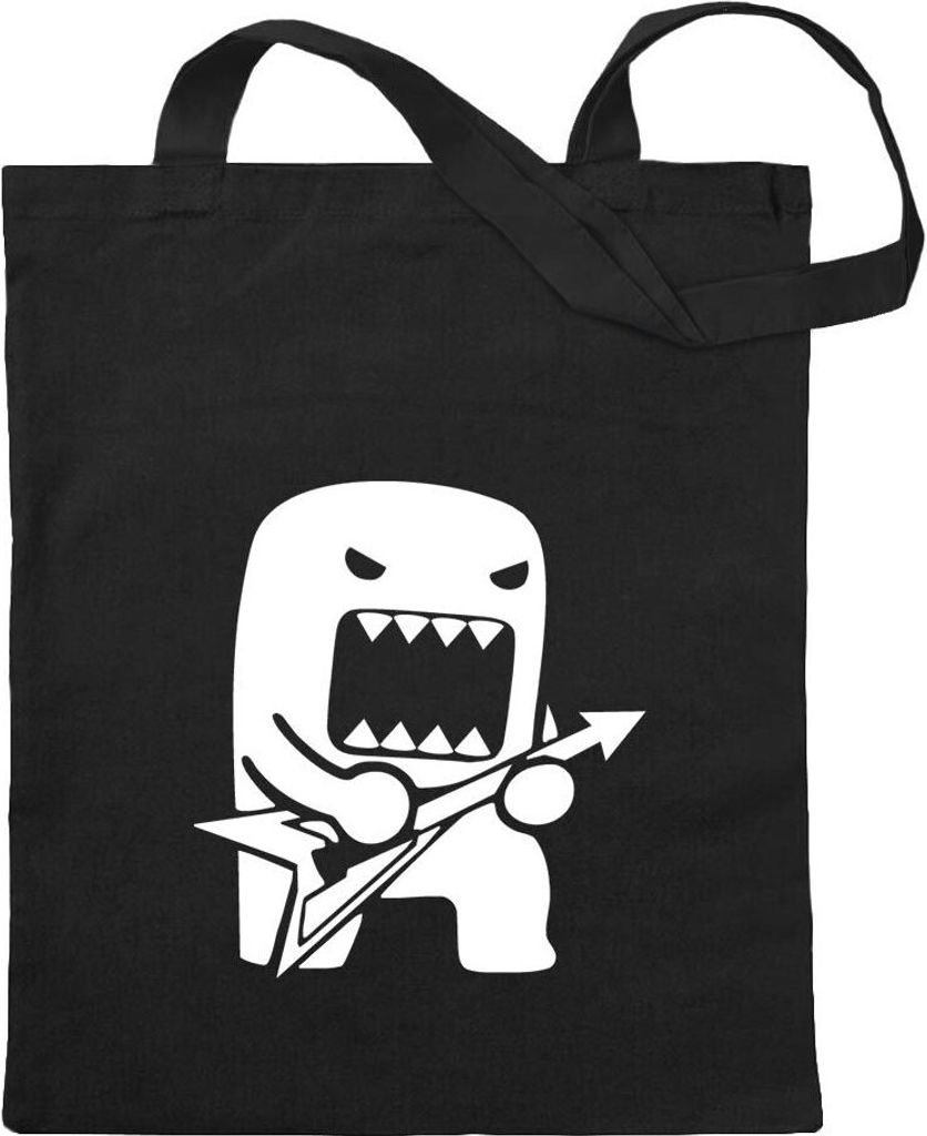 Kiwistar - Baumwolltasche - schwarz - Rock Domo mit Gitarre - Tragetasche Stoffbeutel Umhängetasche langer Henkel