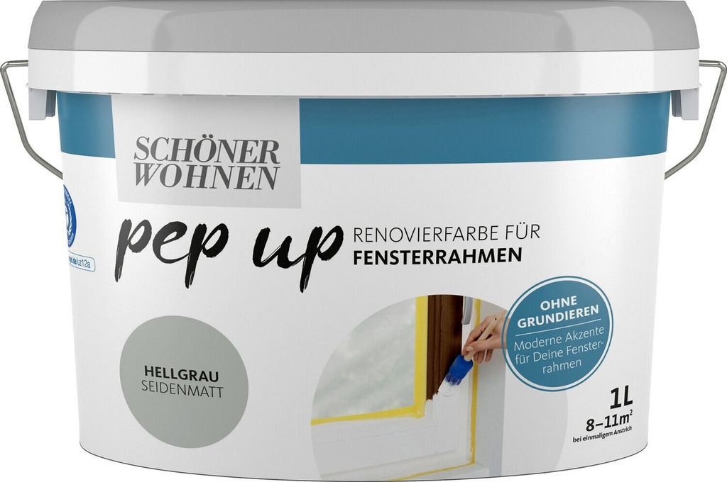 Schöner Wohnen Pep Up Renovierfarbe für Fensterrahmen Holz PVC Hellgrau 1l