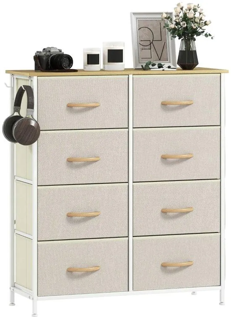 Armoire en tissu et acier pour chambre, meuble 8 tiroirs gain de place