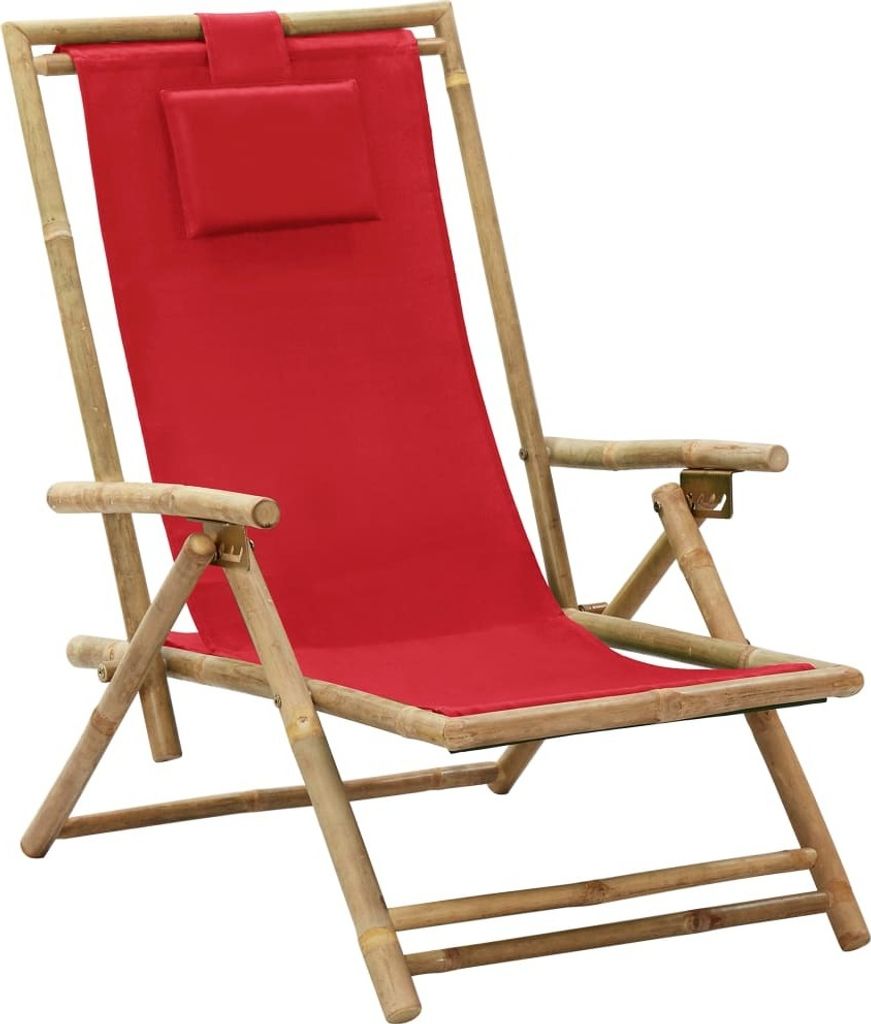 Relaxstuhl Verstellbar Rot Bambus und Stoff