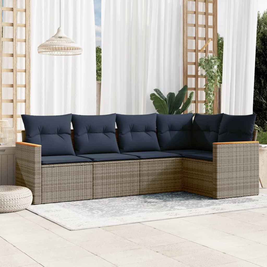 Maison Exclusive - 5-teiliges Gartensofa-Set mit Kissen, grau, Polyrattan