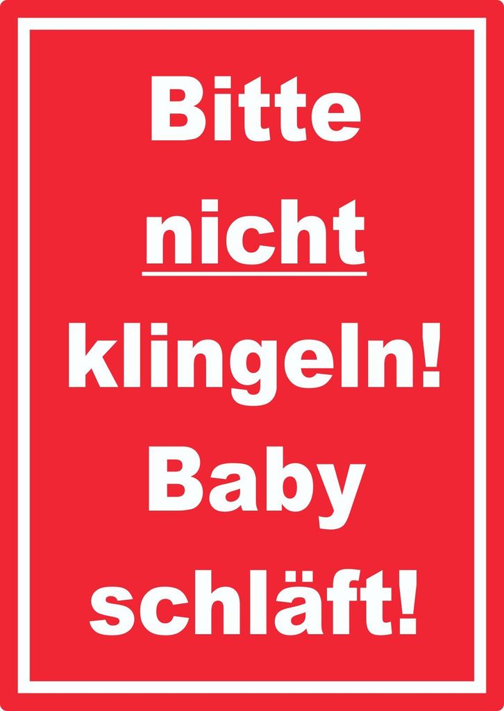 Bitte nicht klingeln Baby schläft Aufkleber mit Text hochkant rot-weiss A1 (594x841mm)