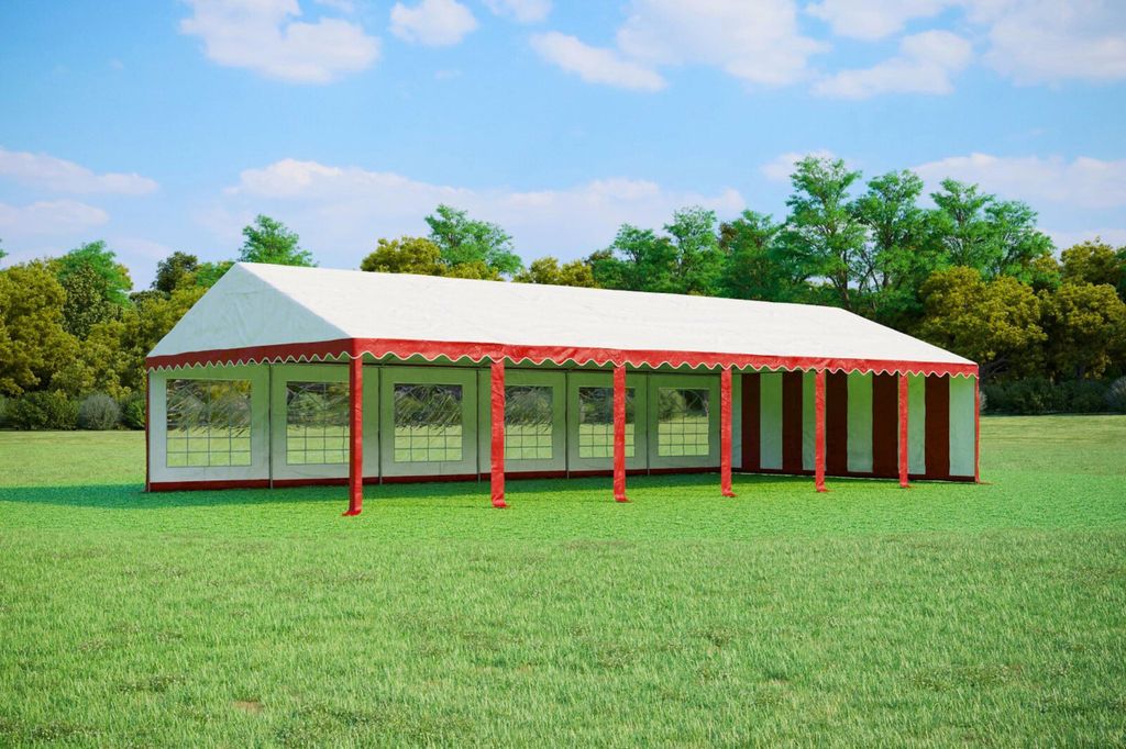 Partyzelt 6x12m PVC Standard PLUS Feuerfeste - Rot und Weiß