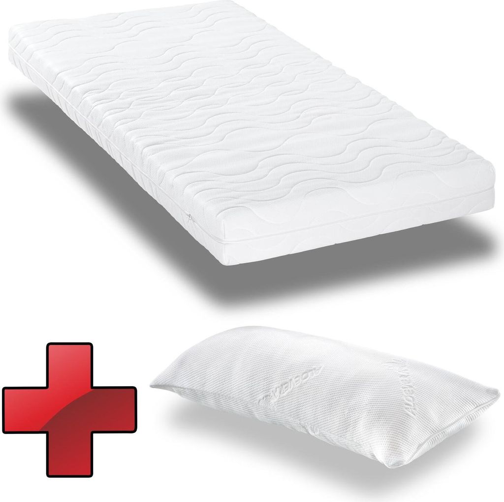 Kaltschaummatratze CloudComfort Premium 90 x 200 cm, Höhe 15 cm, Härtegrad H2/H3 + CloudComfort Viskoelastik Komfort-Schlaf-Kissen 40 x 80 cm