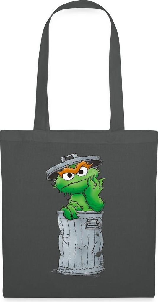 Spreadshirt Sesamstraße Oscar Mülltonne Stoffbeutel, One size, Graphite