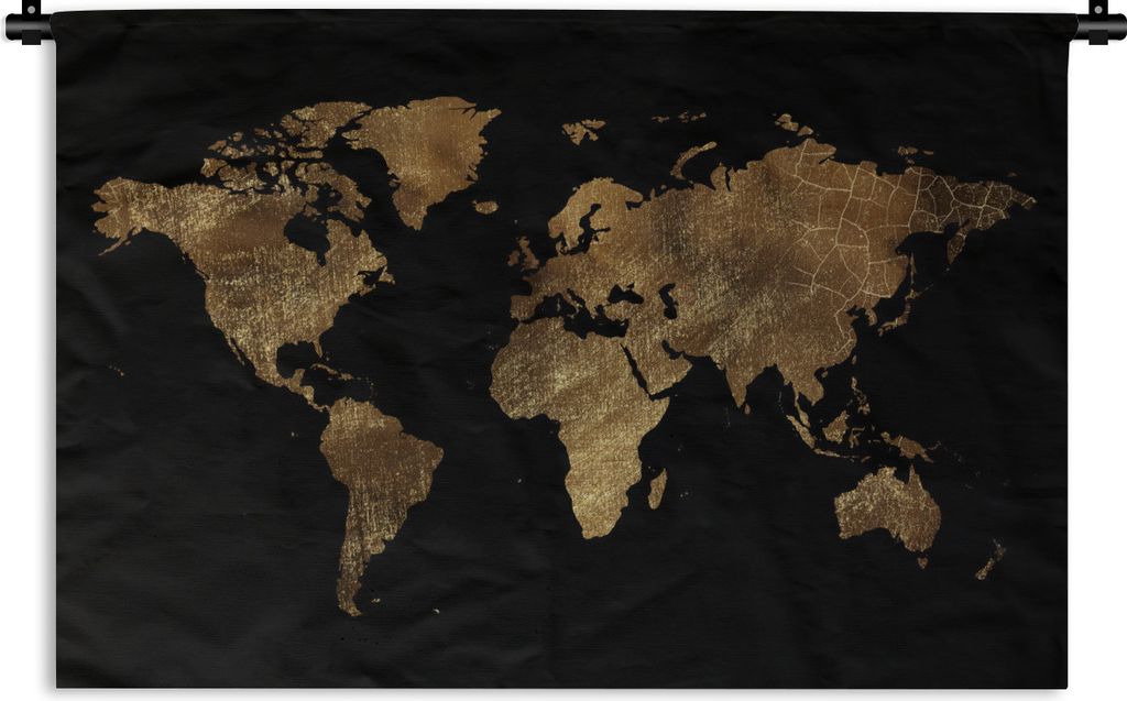 MuchoWow Wandteppich Wandbehang Weltkarte - Gold - Luxus - Erde - Schwarz 60x40 cm Tapisserie Dekoration Wandtuch - Wanddekorationen