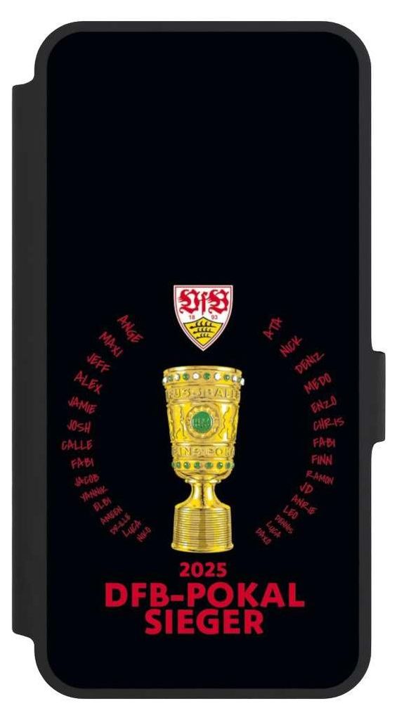 NIVOCASE Klapphülle für Samsung Galaxy A36 5G Handyhülle aus Kunst Leder NIVOflip schwarz Offizielles Lizenzprodukt Pokal VfB Stuttgart