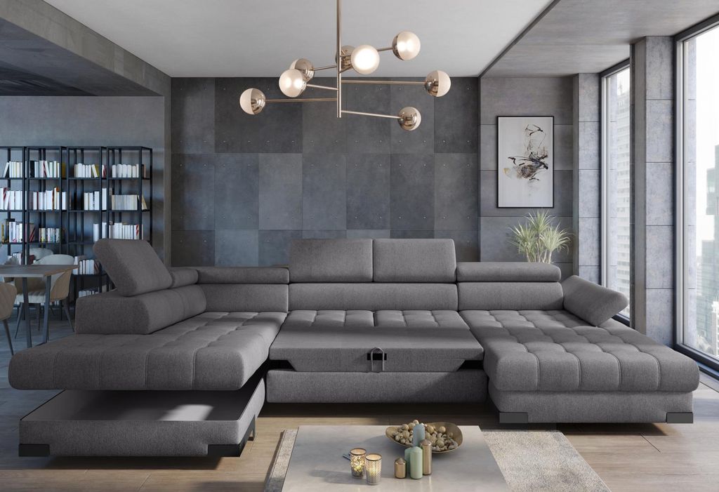 Couch Kunstleder Sofas Eckcouch Kasten Neu Design Ecksofa U-form Bettfunktion