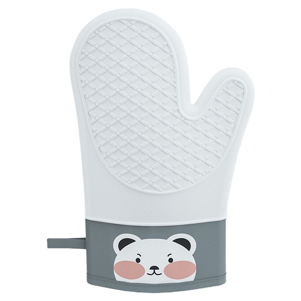 1pc Isolation Handschuh wärmeresistente Anti-Rutsch-Cartoon-Anti-Scald-Kiesel-Gel-Mikrowellen-Ofen-Backhandschuh für die Bäckerei-Beige
