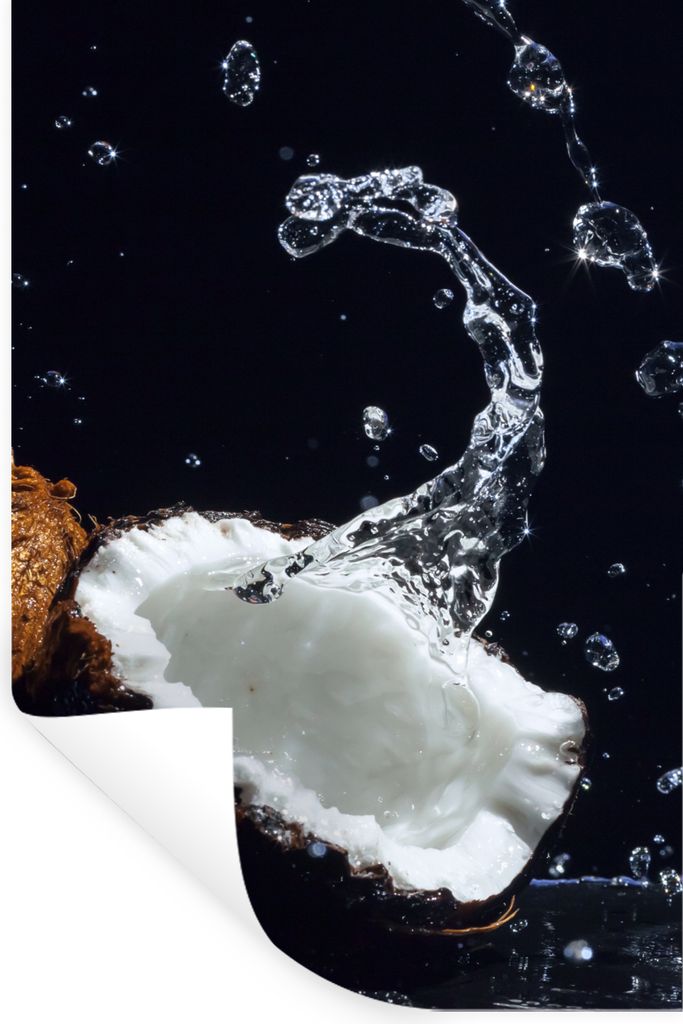 MuchoWow Wandtattoo Wandsticker Wandaufkleber Kokosnuss - Stillleben - Wasser - Schwarz - Frucht 20x30 cm Selbstklebend und Repositionierbar - St...