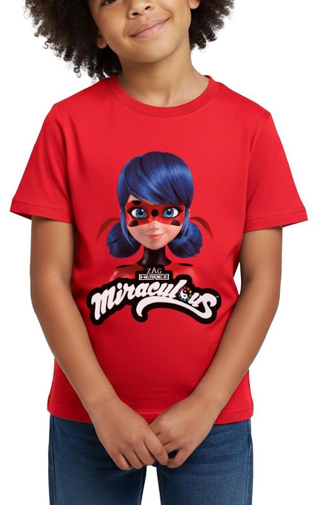 Spreadshirt Miraculous Ladybug Mit Logo Kinder T-Shirt, 98/104 (3-4 Jahre), Rot