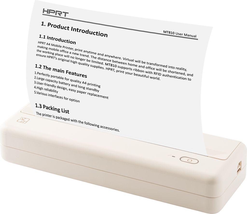 HPRT MT810 A4 Tragbarer Papierdrucker Thermodruck Wireless BT Connect Kompatibel mit iOS und Android Mobiler Fotodrucker Unterstuetzung 210 mm/110 ...