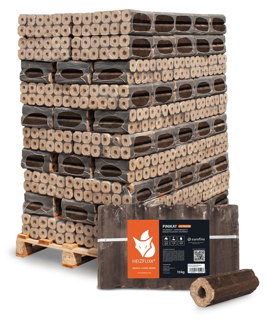 Heizfuxx PiniKay Octagon Holzbriketts Hartholz 10kg x 96 Produktbild 