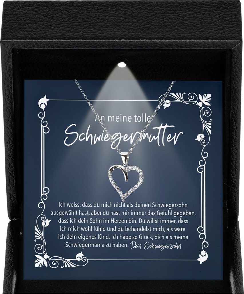 22Feels Schwiegermama Geschenk von Bräutigam Schwiegersohn - Silber 925/000 Herz Halskette Frauen - Schwiegermutter Hochzeit Damen Schmuck - Karte...