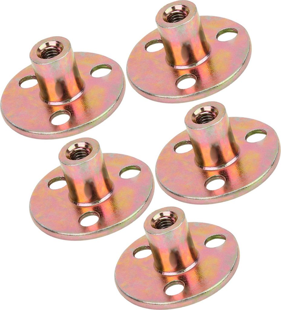 5 Stück T-Mutter Flansch 3 Loch Galvanisiertes Eisen Möbelbefestigung T-Stück Runde Basis MutterM8